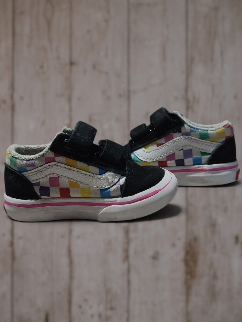 Vans Old Skool V Toddler Rainbow Checkerboard Black Size 4T Play Shoes